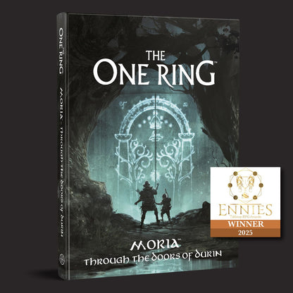The One Ring RPG, Moria Through the Doors of Durin front cover and product presentation