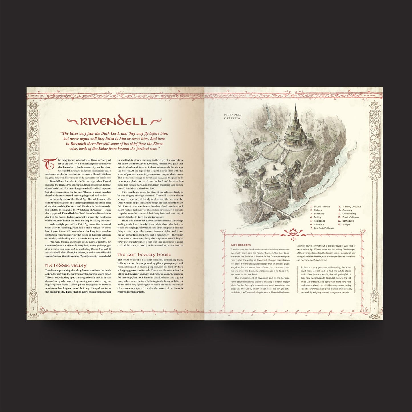 The One Ring RPG, Core Rules interior rules and artwork spread 1