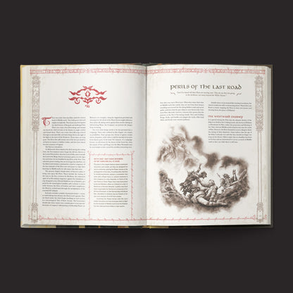The One Ring RPG, Realms of the Three Rings interior rules and artwork spread 2