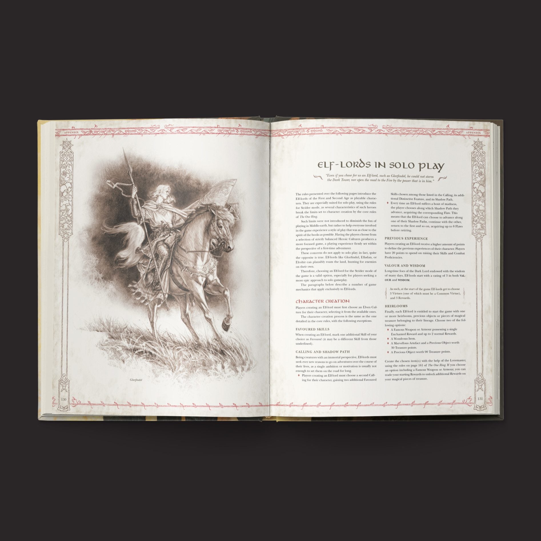 The One Ring RPG, Realms of the Three Rings interior rules and artwork spread 4