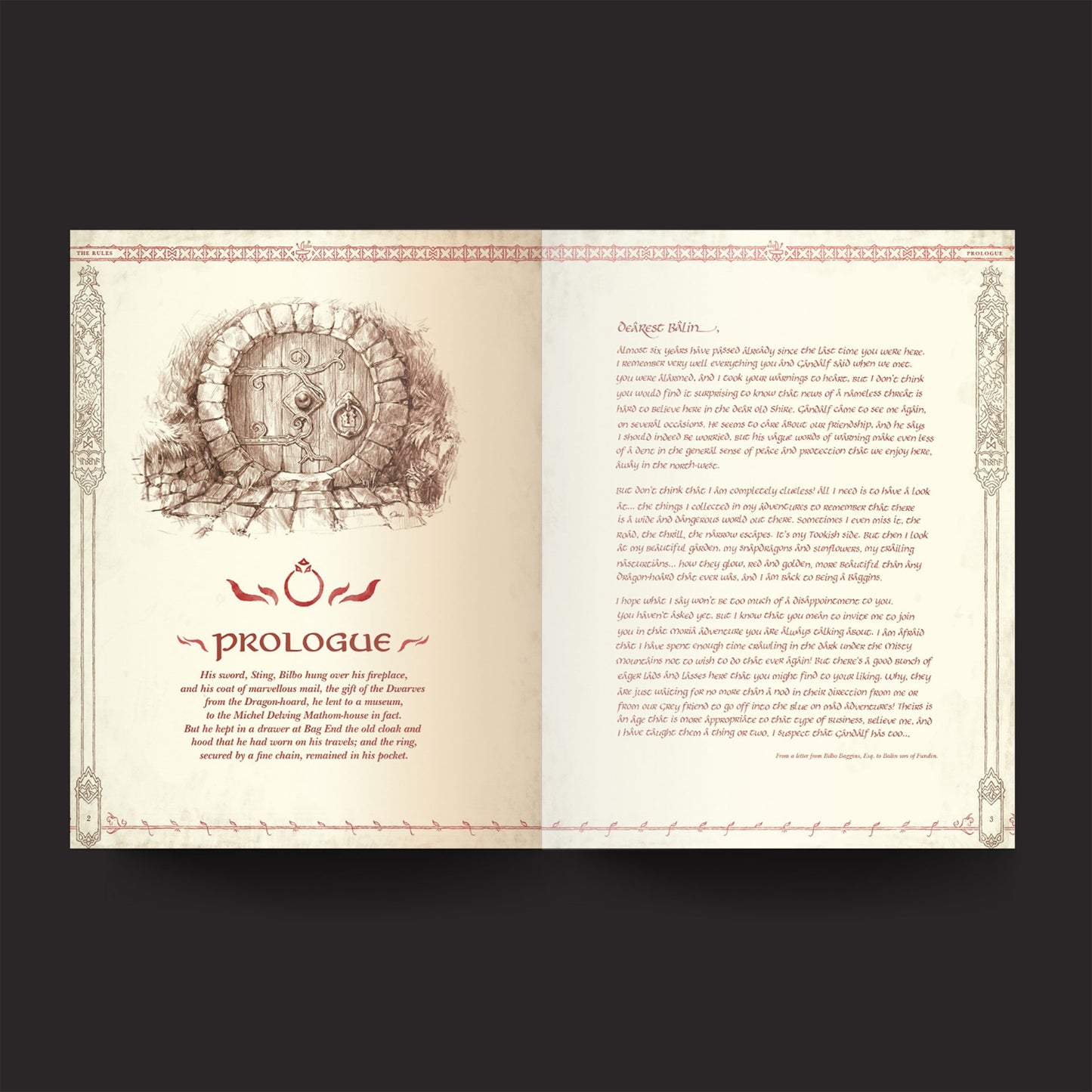 The One Ring RPG, Core Rules interior rules and artwork spread 3