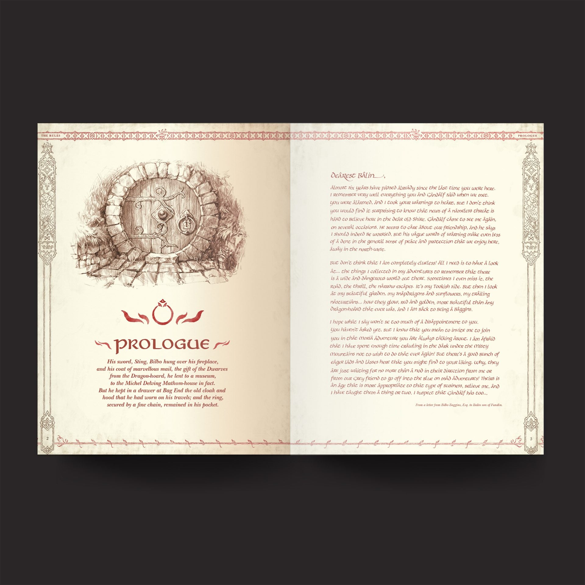 The One Ring RPG, Core Rules interior rules and artwork spread 3