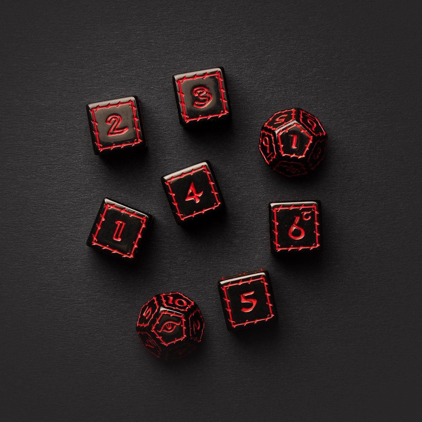 The One Ring RPG, Black Dice Set engraved custom dice set