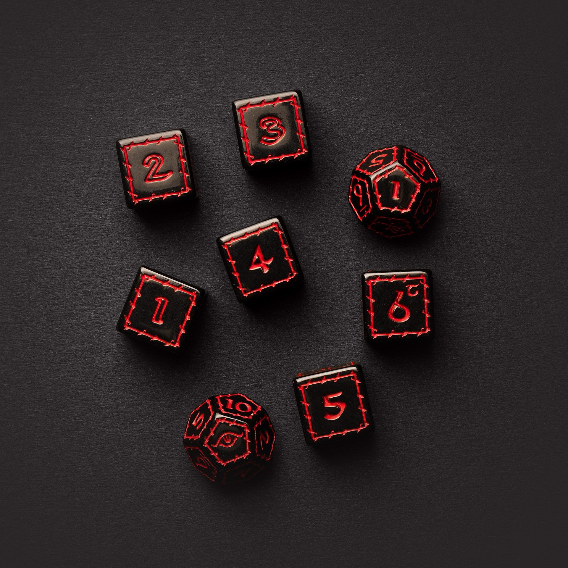 The One Ring RPG, Black Dice Set engraved custom dice set