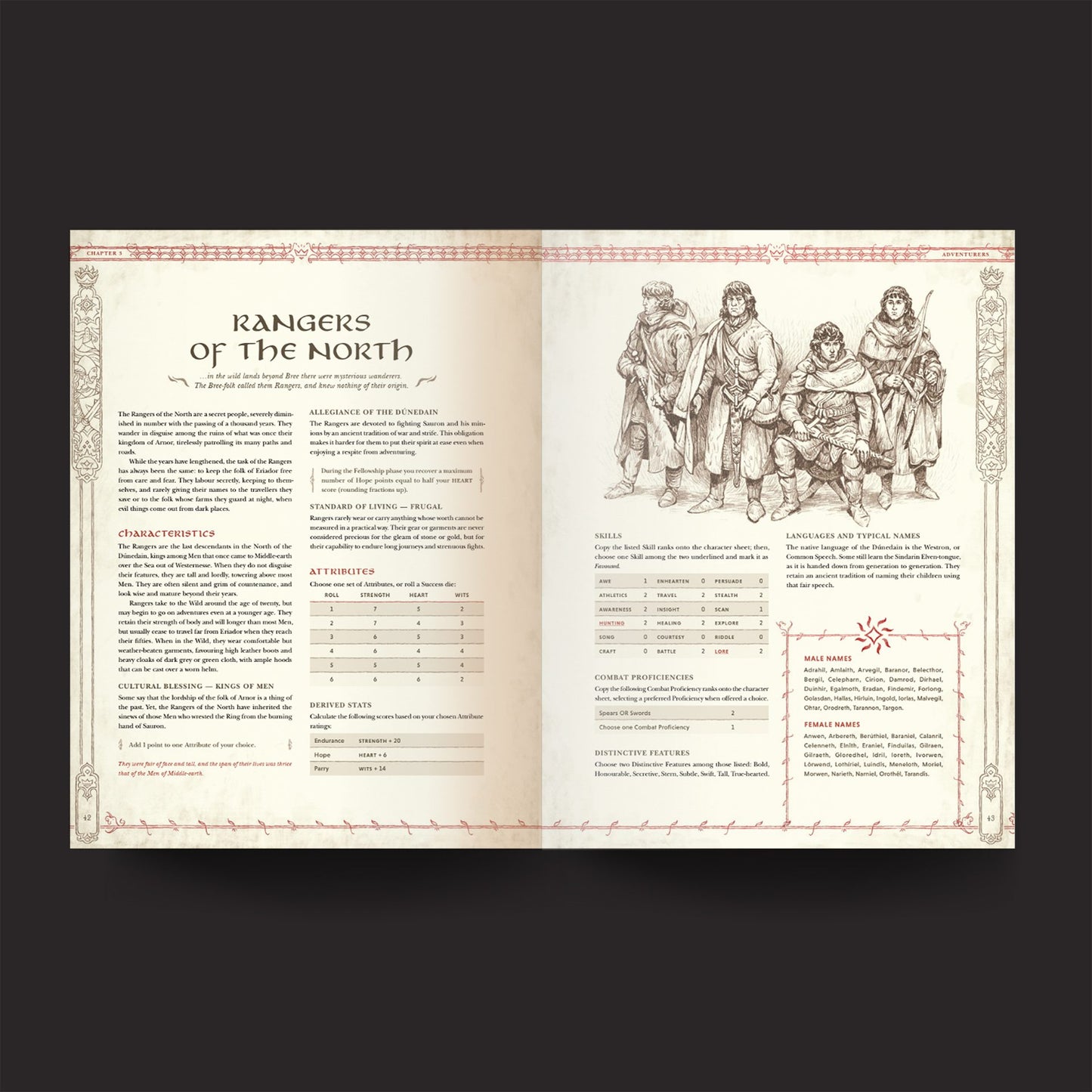 The One Ring RPG, Core Rules interior rules and artwork spread 2