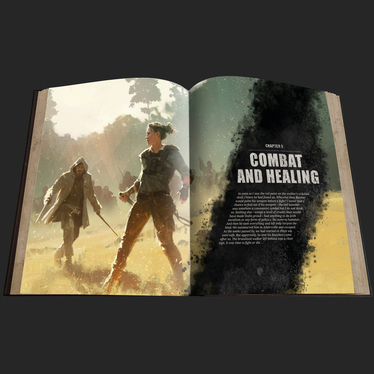 The Walking Dead Universe RPG, Core Rules interior rules and artwork spread 2