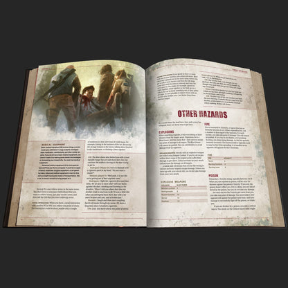 The Walking Dead Universe RPG, Core Rules interior rules and artwork spread 4