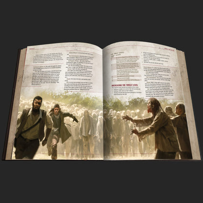 The Walking Dead Universe RPG, Core Rules interior rules and artwork spread 6