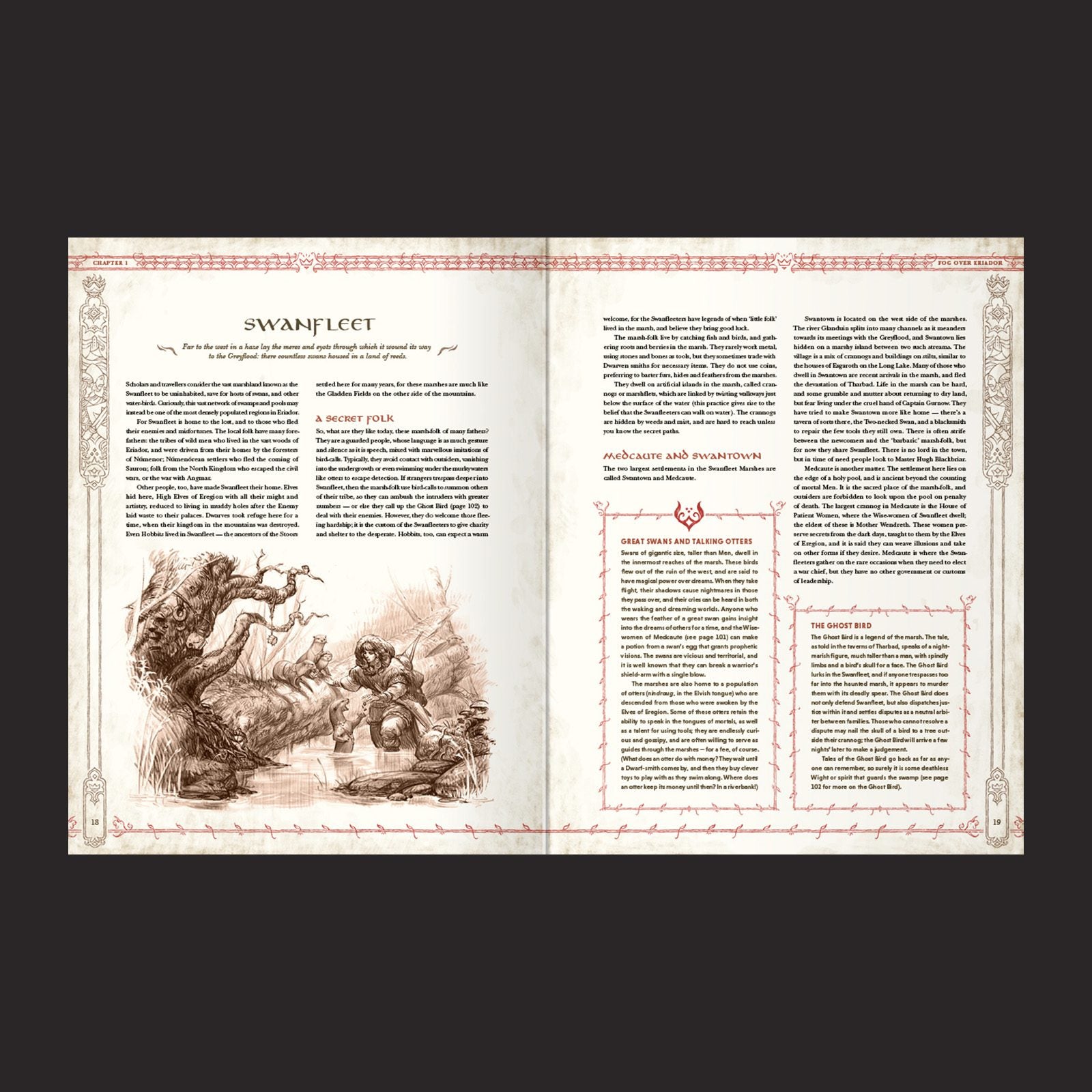 The Lord of the Rings RPG 5e, Ruins of Eriador interior rules and artwork spread 1