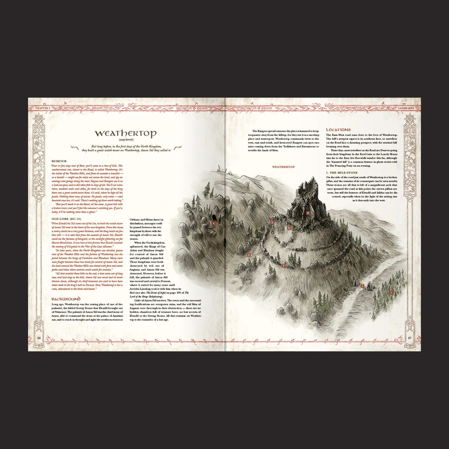 The Lord of the Rings RPG 5e, Ruins of Eriador interior rules and artwork spread 3