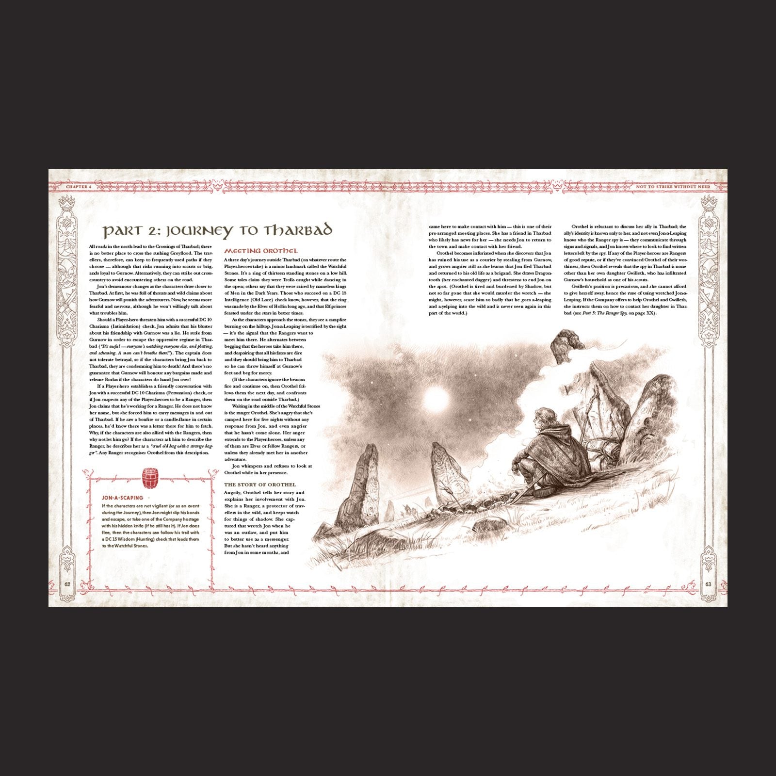 The Lord of the Rings RPG 5e, Tales From Eriador interior rules and artwork spread 2