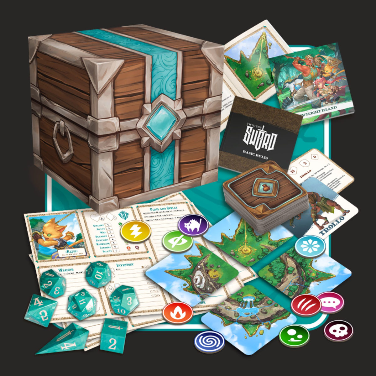 Twilight Sword RPG Starter Set contents spread