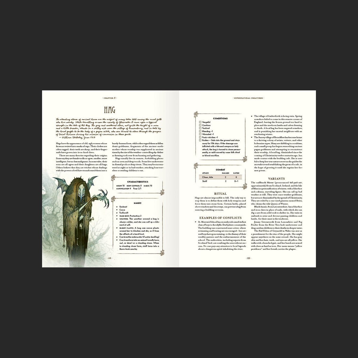 Vaesen Mythic Britain and Ireland interior rules and artwork spread 2