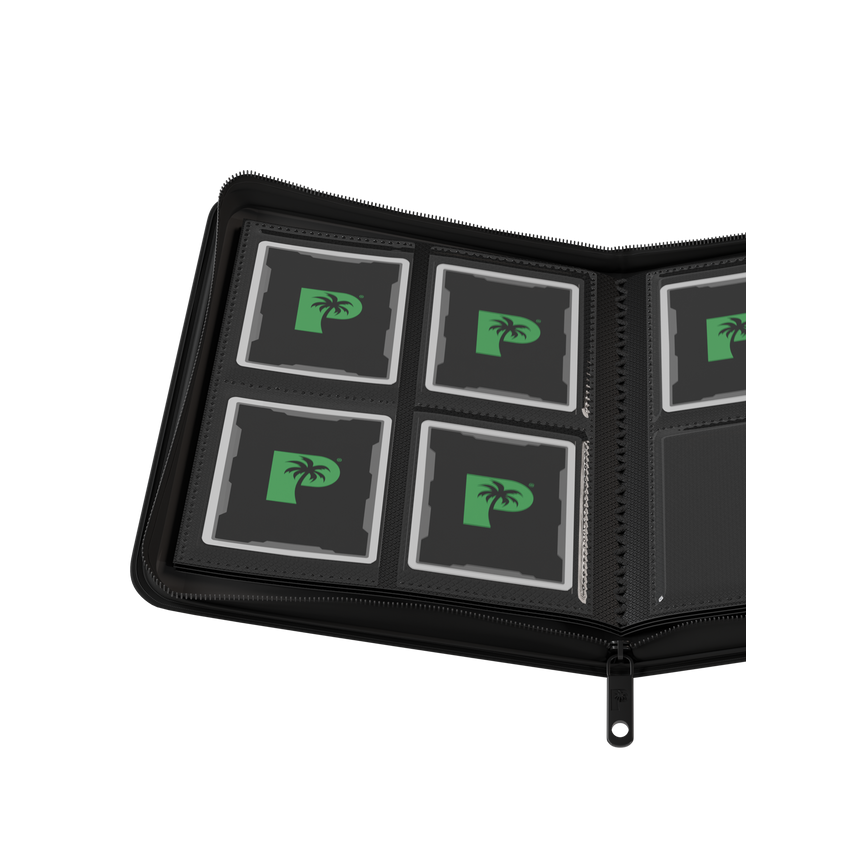 black 4 pocket zip binder holding 160 trading cards