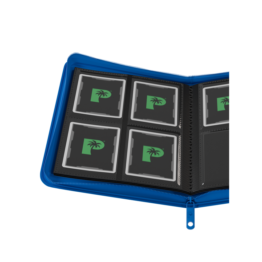 blue 4 pocket zip binder holding 160 trading cards