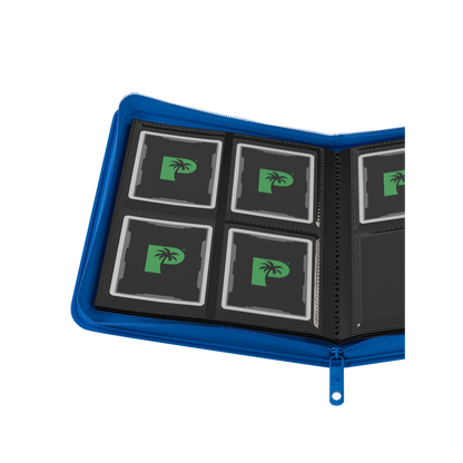 blue 4 pocket zip binder holding 160 trading cards