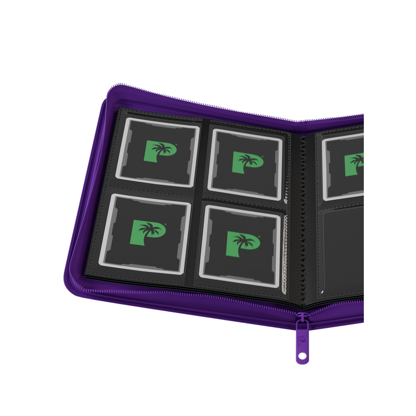 purple 4 pocket zip binder holding 160 trading cards