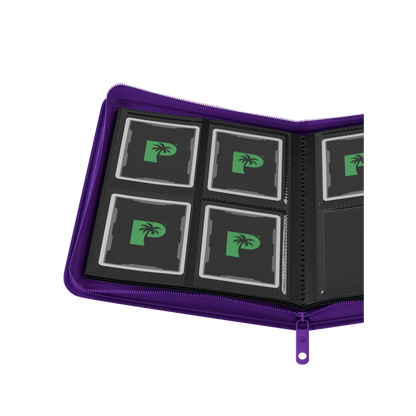 purple 4 pocket zip binder holding 160 trading cards