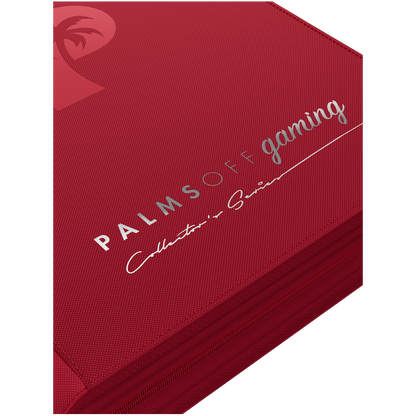 Palms Off Gaming red binder with side-loading pages
