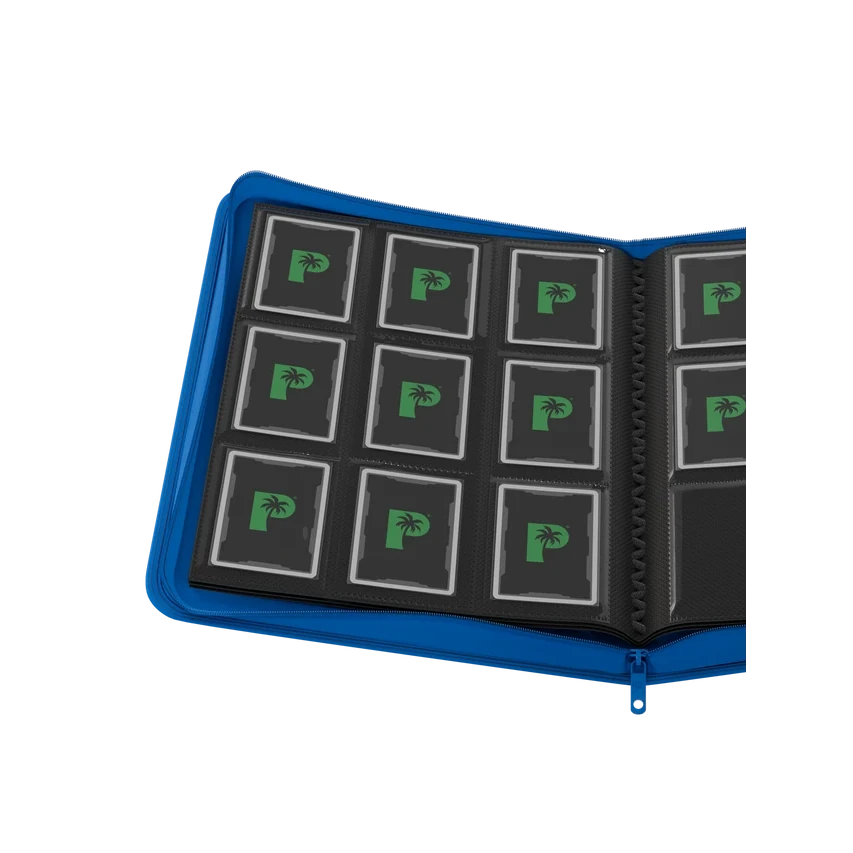 Palms Off Gaming blue binder with side-loading pages