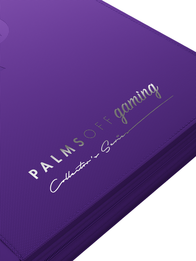 purple 9 pocket zip binder holding 160 trading cards