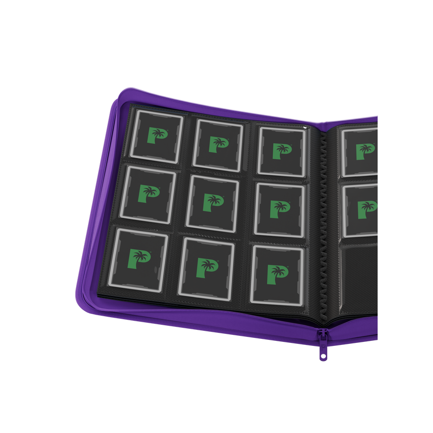 Palms Off Gaming purple binder with side-loading pages