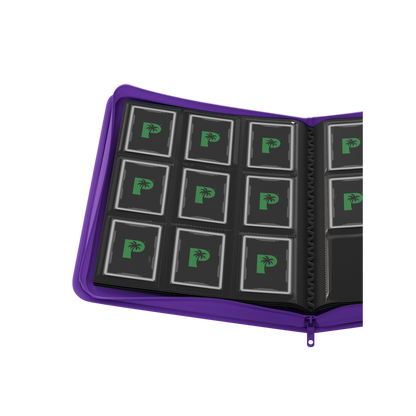 Palms Off Gaming purple binder with side-loading pages