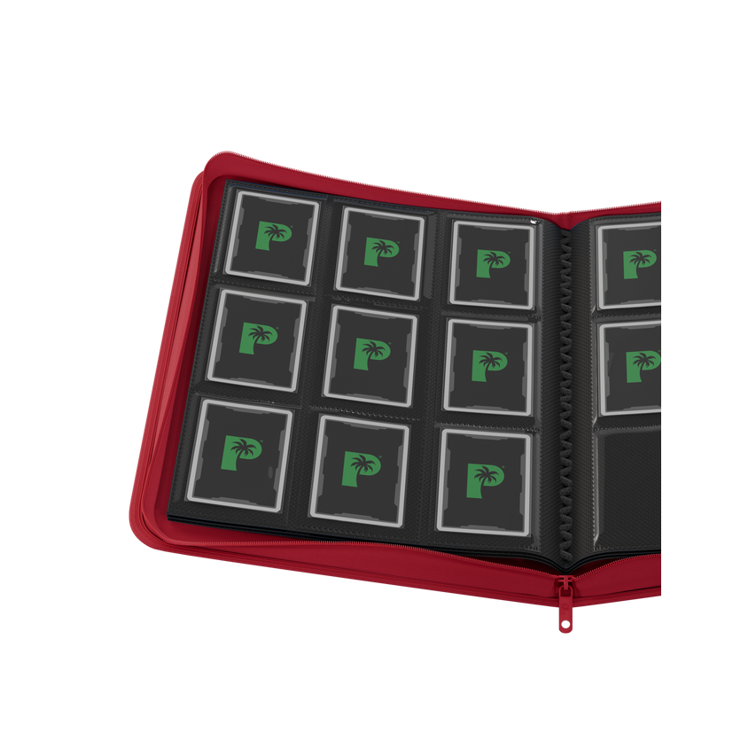 Palms Off Gaming red binder with side-loading pages
