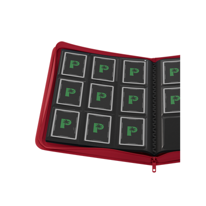 Palms Off Gaming red binder with side-loading pages