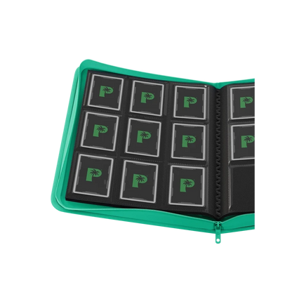 Palms Off Gaming turquoise binder with side-loading pages