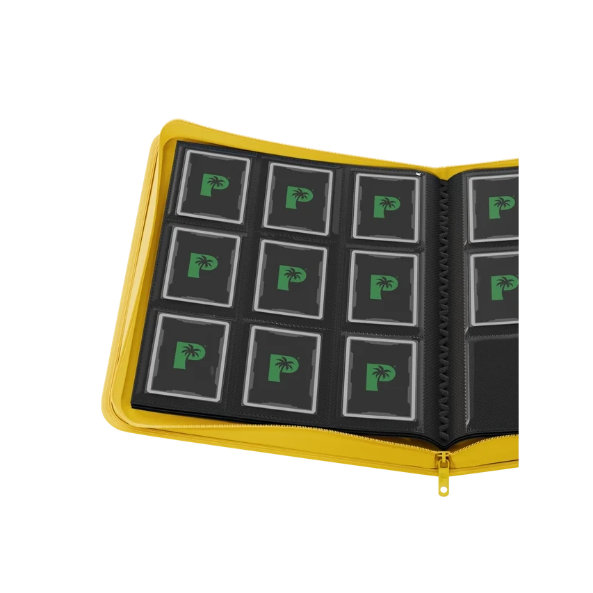 Palms Off Gaming yellow binder with side-loading pages