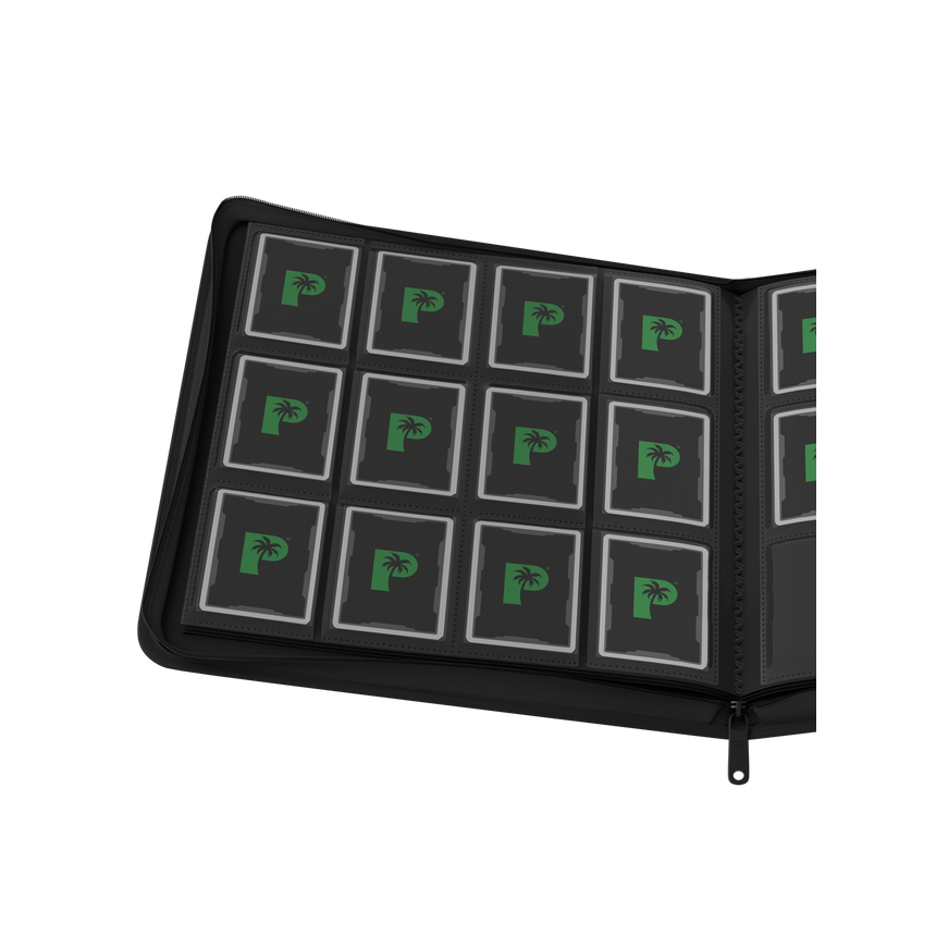 Palms Off Gaming black binder with side-loading pages