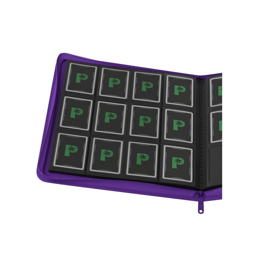 Palms Off Gaming purple binder with side-loading pages