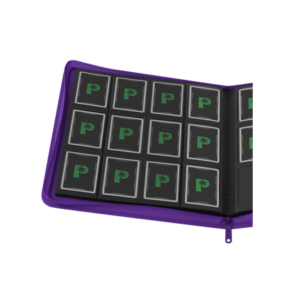 Palms Off Gaming purple binder with side-loading pages