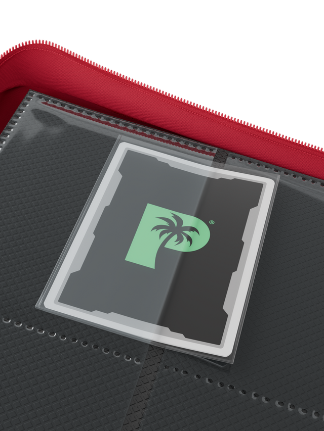 Palms Off Gaming red binder with side-loading pages
