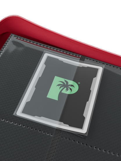 Palms Off Gaming red binder with side-loading pages