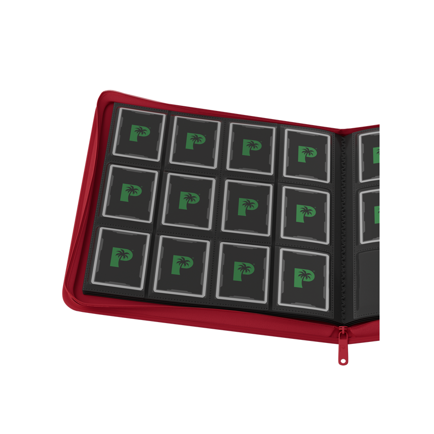 Palms Off Gaming red binder with side-loading pages