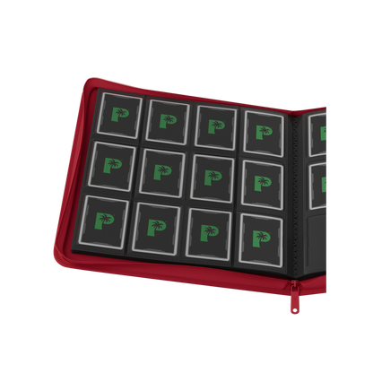 Palms Off Gaming red binder with side-loading pages