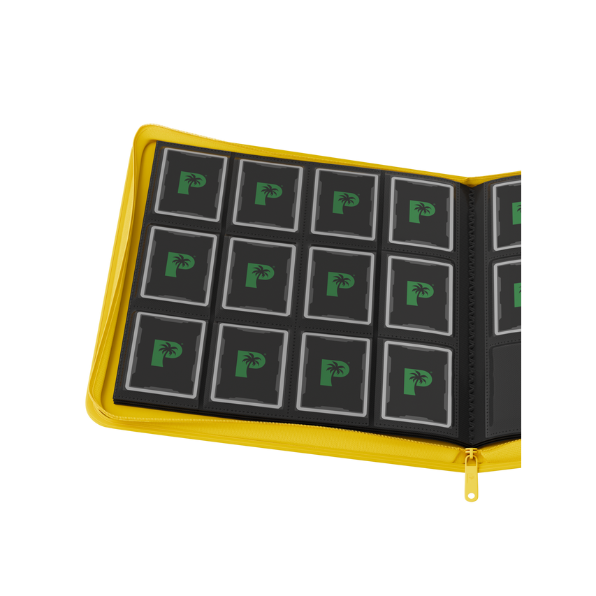 Palms Off Gaming yellow binder with side-loading pages
