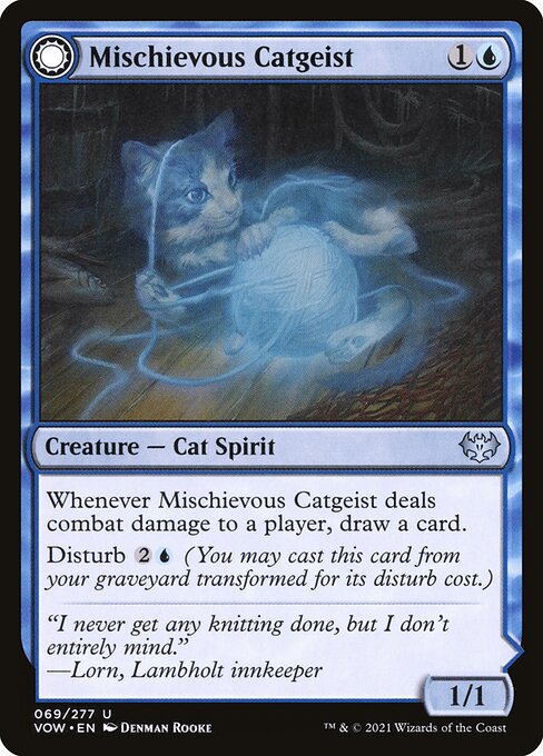 MTG Mischievous Catgeist // Catlike Curiosity VOW 069 Standard Foil front