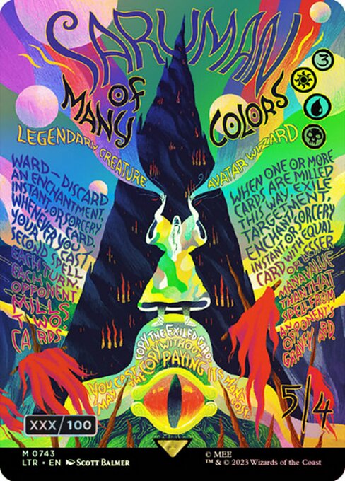 MTG Saruman of Many Colors LTR 743z Borderless Poster Serialized Double Rainbow Foil