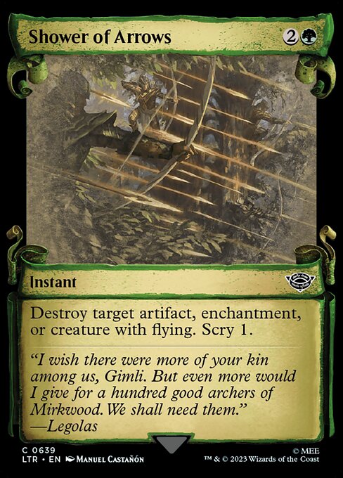MTG Shower of Arrows LTR 639 Showcase Scrolls of Middle-earth Silver Foil