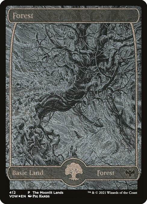 MTG Forest VOW 412 Moonlit Land Etched Foil front