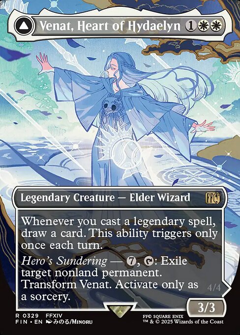 MTG Venat, Heart of Hydaelyn // Hydaelyn, the Mothercrystal FIN 329 Borderless Woodblock Foil