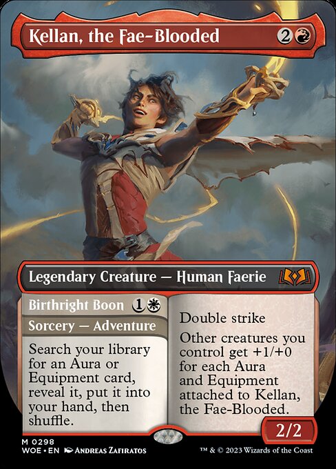 MTG Kellan, the Fae-Blooded // Birthright Boon WOE 298 Borderless Nonfoil