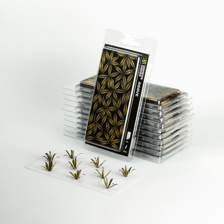 Laser Plants Agave retail blister pack containing precision laser-cut Agave foliage sheets for miniature scenery.