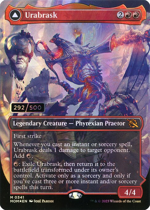 MTG Urabrask // The Great Work MOM 341 Serialized Praetor Double Rainbow Foil