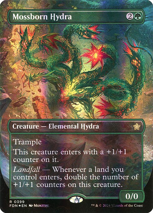 MTG Mossborn Hydra FDN 399 Borderless Mana Foil