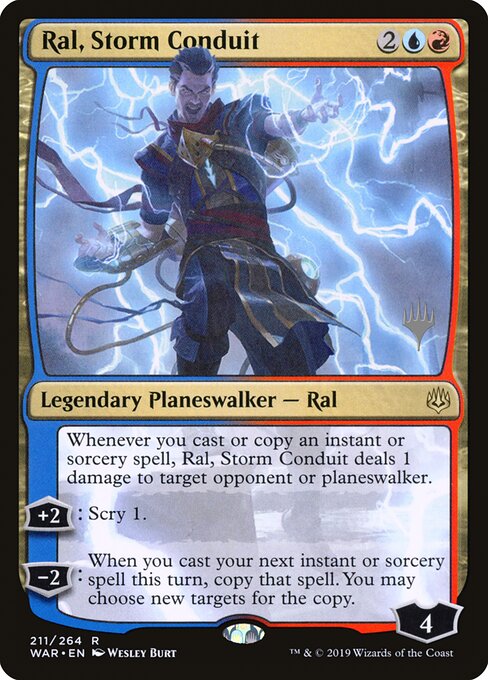 MTG Ral, Storm Conduit PWAR 211P Promo Pack Foil front