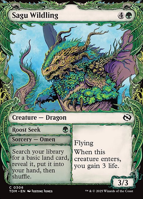 MTG Sagu Wildling // Roost Seek TDM 306 Showcase Draconic Frame Foil